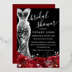 Invitation En Aluminium Robe à paillettes rouge argent noir Rose Mariage