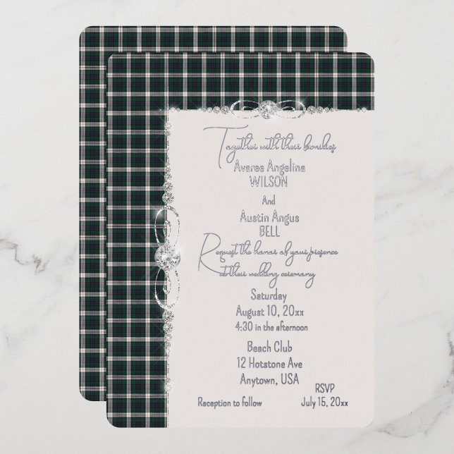 Invitation En Aluminium Robe Black Watch Tartan Plaid Mariage (Recto/Verso)