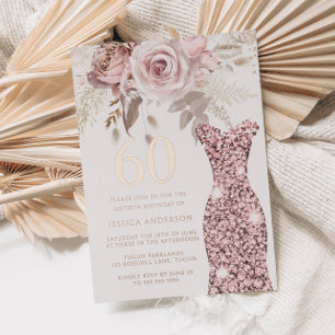 Invitation En Aluminium Robe Blush Fabuleux 60e anniversaire de fête Rose 