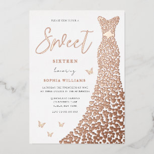 Invitation En Aluminium Robe Coeur rose Gold Foil Papillon doux 16
