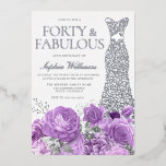 Invitation En Aluminium Robe d'argent Lavande violette Floral 40e annivers<br><div class="desc">Robe d'argent Lavande violette Floral 40e Anniversaire Forty & Fabulous Foil Invitation Voir d'autres invitations dans notre niche et notre magasin de niche</div>