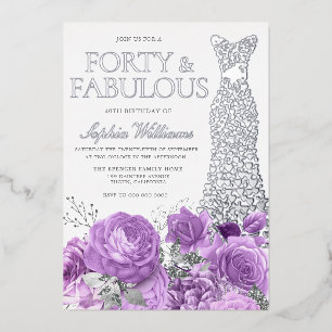 Invitation En Aluminium Robe d'argent Lavande violette Floral 40e annivers
