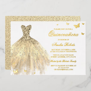 Invitation En Aluminium Robe de FOIL OR Papillon Quinceanera