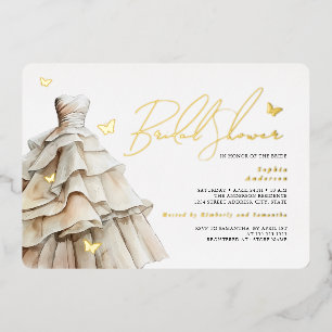 Invitation En Aluminium Robe de mariée beige Papillon doré Bridal Shower