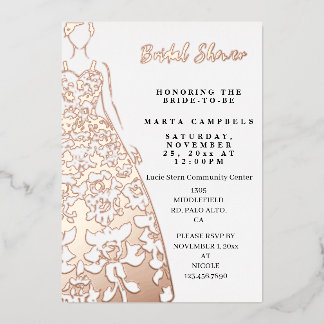 Invitation En Aluminium Robe de mariée en feuille d'or rose pour la douche