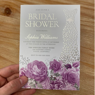 Invitation En Aluminium Robe de Mariée Violet Lavande Floral Douceur de Ma