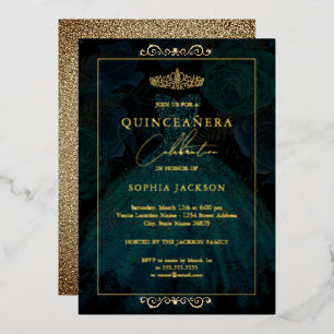 Invitation En Aluminium Robe de Quinceanera en or émeraude