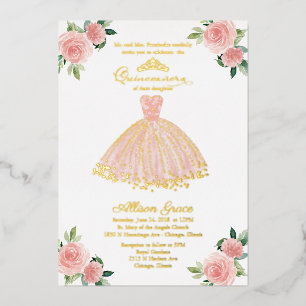 Invitation En Aluminium Robe de Quinceanera en or rose