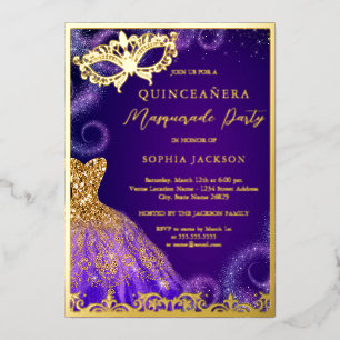 Invitation En Aluminium Robe de soirée violette dorée pour bal masqué Quin