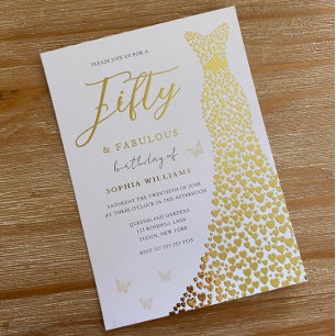 Invitation En Aluminium Robe d'or Cinquante et fabuleuse fête du 50e anniv