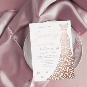 Invitation En Aluminium Robe d'or de 70e anniversaire de fête Fabuleux