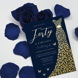 Invitation En Aluminium Robe d'or Forty & Fabuleux fête de 40e anniversair