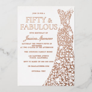 Invitation En Aluminium Robe d'or rose Cinquante et fabuleux 50e anniversa
