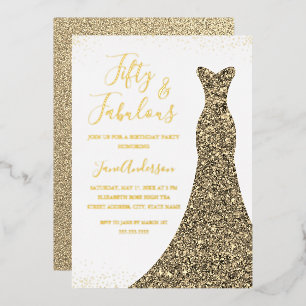 Invitation En Aluminium Robe dorée 50 ans et anniversaire fabuleux en alum