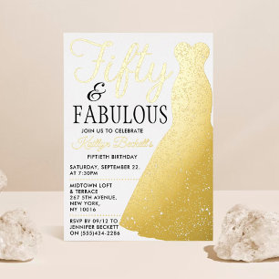 Invitation En Aluminium Robe élégante   Cinquante et fabuleux anniversaire