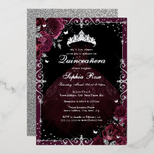 Invitation En Aluminium Robe élégante de rose de Bourgogne argentée Quince
