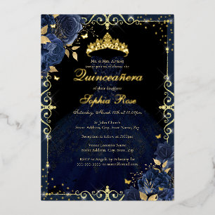Invitation En Aluminium Robe élégante de rose d'or de marine Quinceanera 