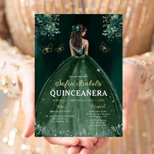 Invitation En Aluminium Robe émeraude florale verte pour Quinceanera d'ann