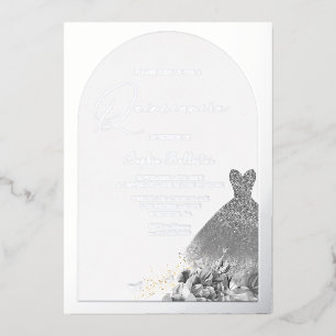 Invitation En Aluminium Robe enchantée Floral Quinceanera Argent