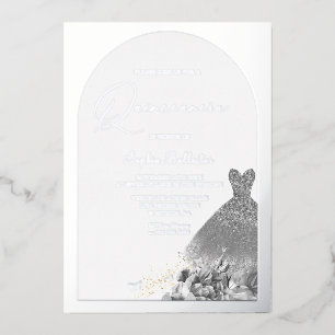 Invitation En Aluminium Robe Enchantée Florale Quinceanera Argent