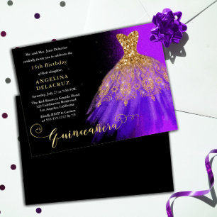 Invitation En Aluminium Robe espagnole violette élégante pour Quinceañera