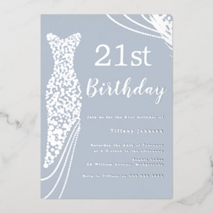 Invitation En Aluminium Robe Feuille d'Argent Bleu Poussiéreux Élégant 21e