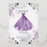 Invitation En Aluminium Robe Fleurs Aquarelle Sweet 16 Violet Argent<br><div class="desc">Adorables invitations de fête d'anniversaire 16 ans violettes florales. Facile à personnaliser avec vos photos de bébé et votre message. Veuillez me contacter via le chat si vous avez des questions sur l'œuvre d'art ou si vous avez besoin de personnalisation. Vérifiez la collection pour plus d'articles. REMARQUE IMPORTANTE : Pour...</div>