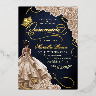 Invitation En Aluminium Robe Florale de Champagne Quinceañera