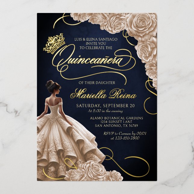 Invitation En Aluminium Robe Florale de Champagne Quinceañera (Recto)