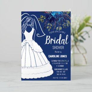 Invitation En Aluminium Robe florale en argent bleu royal pour douche de m