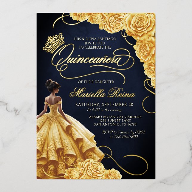 Invitation En Aluminium Robe Florale Jaune Quinceañera (Recto)