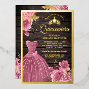 Invitation En Aluminium Robe florale rose poussiéreuse Barn Bois Quinceane