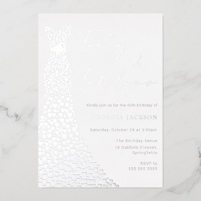 Invitation En Aluminium Robe Forty & Fab 40e anniversaire argent véritable (Recto)