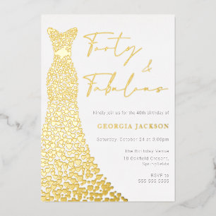 Invitation En Aluminium Robe Forty & Fab 40e anniversaire or véritable