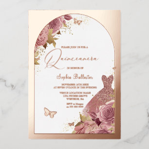 Invitation En Aluminium Robe Magique Quinceanera Enchantée Rose Gold