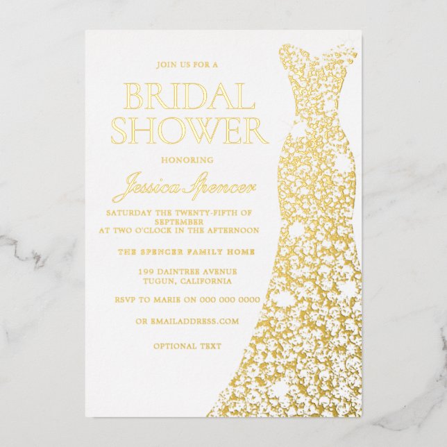 Invitation En Aluminium Robe Mariage Gold Foil (Recto)