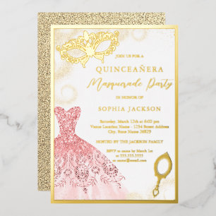 Invitation En Aluminium Robe Masquerade Rose Or Quinceanera