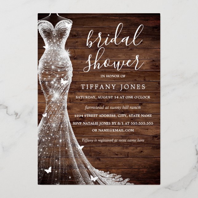 Invitation En Aluminium Robe Papillon Argent Mariage Champêtre  (Recto)