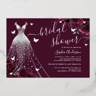 Invitation En Aluminium Robe papillon floral Bourgogne Mariage Fête