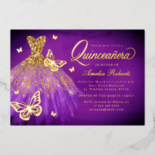 Invitation En Aluminium Robe papillon glamour scintillant pour Quinceanera