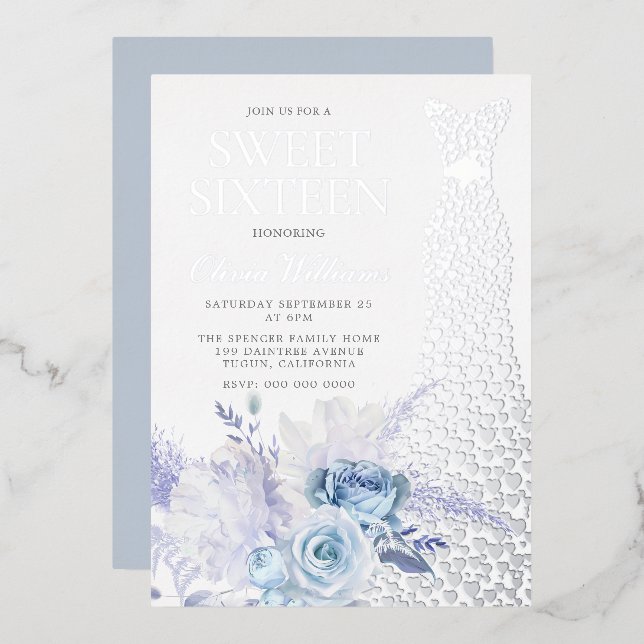 Invitation En Aluminium Robe Rose  d'argent Robe douce 16 Partie (Recto/Verso)