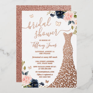 Invitation En Aluminium Robe Rose Doré Florale Cérémonie de Fiançailles