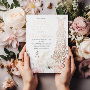 Invitation En Aluminium Robe rose et or rose pâle pour fête Sweet 16