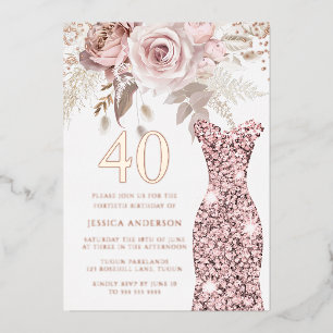 Invitation En Aluminium Robe rose fuchsia Fabulous 40e anniversaire Rose G