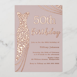 Invitation En Aluminium Robe Rose Gold Élégante 50e Anniversaire Rose