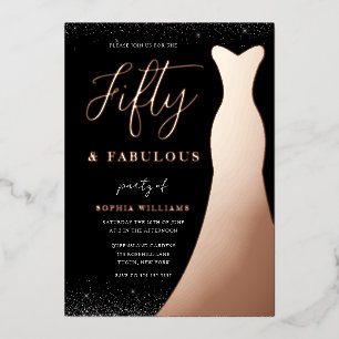 Invitation En Aluminium Robe Rose Gold Fifty & Fabulous 50e Anniversaire R