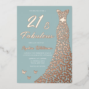 Invitation En Aluminium Robe rose Gold Foil 21 & Fabuleux 21e anniversaire