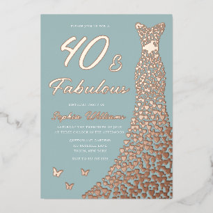 Invitation En Aluminium Robe rose Gold Foil 40 et fabuleux 40e anniversair