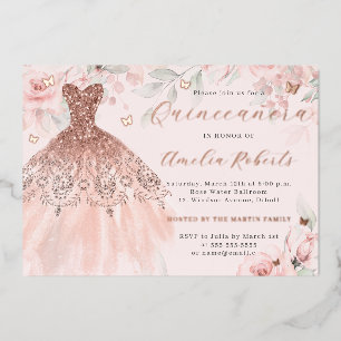 Invitation En Aluminium Robe Rose Gold Papillon Floral