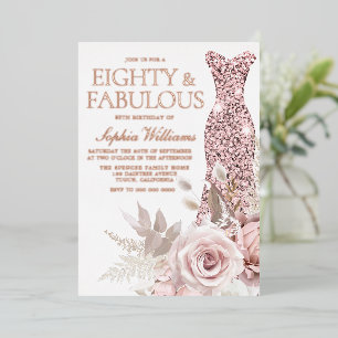 Invitation En Aluminium Robe rose Gold, Robe rose pâle 80e anniversaire fê